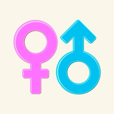 Mars ve Venüs sembolleri. Erkek ve dişi imzalar. Karikatür tarzı izole mavi ve pembe cinsiyet simgeler. Kavram Lgbt Derneği, tişört baskı, poster, afiş, çıkartmalar gösterimi için kullanılabilir