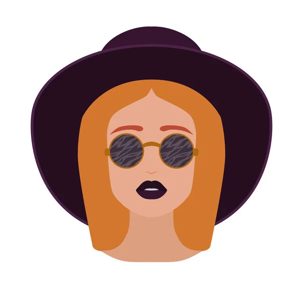 メガネと帽子とかわいい美しい少女の顔 生姜的な女性 ベクトル アバター — ストックベクタ