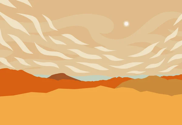 Landschap Met Panoramisch Uitzicht Rode Heuvels Zon Middag Vectorillustratie — Stockvector