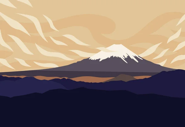 Landschaft Mit Berggipfeln Japan Panoramablick Auf Den Berg Fuji Abend — Stockvektor