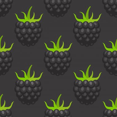 Vektör böğürtlen ile seamless modeli. Siyah arka plan üzerine izole tatlı çilek