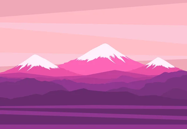 Landschaft Mit Berggipfeln Panoramablick Rosa Farben Vektorillustration — Stockvektor