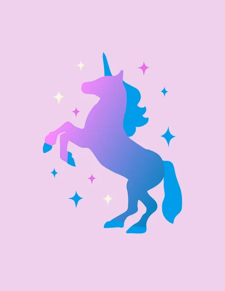 Ilustración Vectorial Con Unicornio Criando Silueta Ilustración Mágica Dibujos Animados — Vector de stock