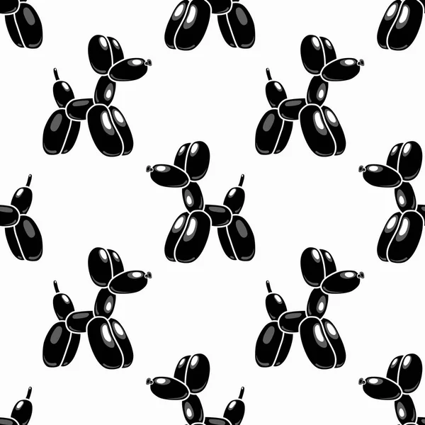 经典的气球狗 矢量无缝模式的可爱卡通泡沫动物在黑色的背景下孤立的黑颜色 设计元素为标志 T恤打印 — 图库矢量图片