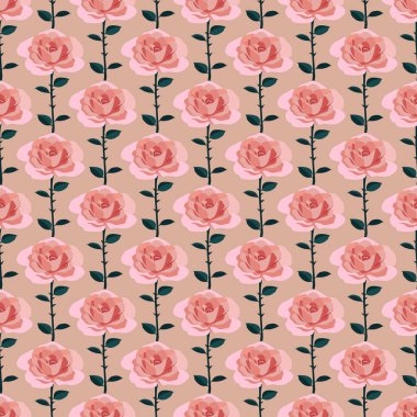 Pembe Gül ile şirin illüstrasyon. Düğün Çiçek kartı. Güzel Dikişsiz desen vektör