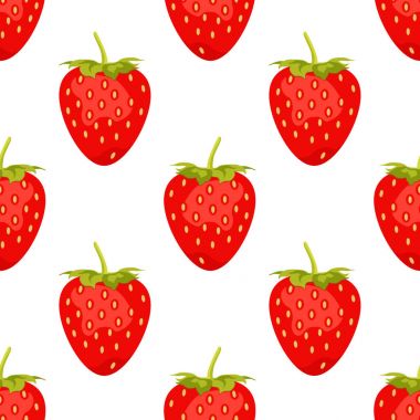 Beyaz arka plan üzerinde izole tatlı meyve. Vektör seamless modeli. İllüstrasyon kırmızı çilek ile kullanılan poster, afiş, tekstil baskı, ambalaj için