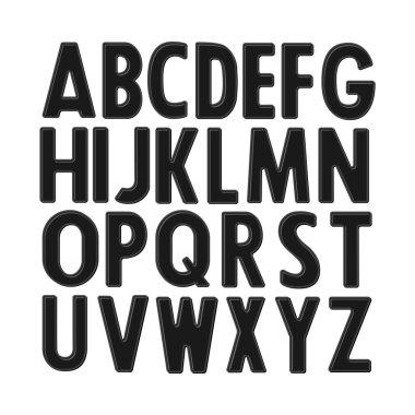 Beyaz arka planda siyah mürekkep alfabe. Vektör çizim tarzı İngilizce harfleri ile