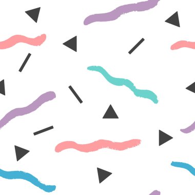 Şirin renkli arka plan. El ile Dikişsiz desen boya öğeleri ve geometrik şekiller çizilmiş vektör.