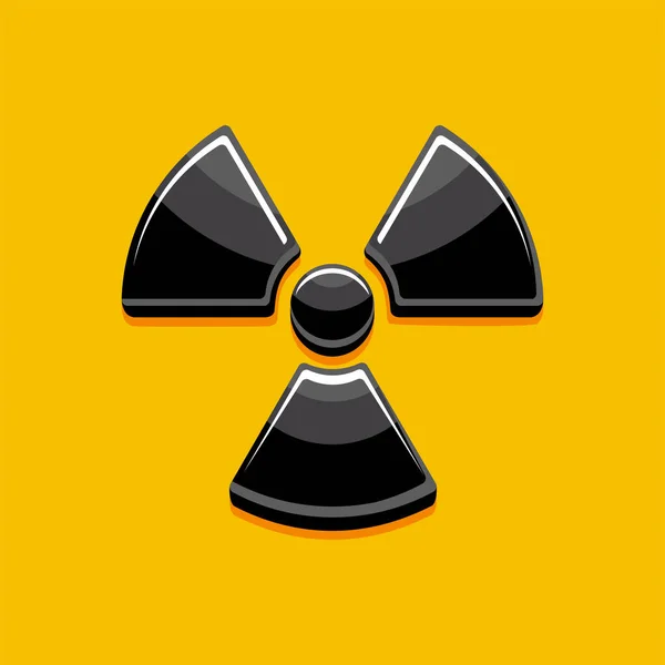 Classic Radiation Warning Symbol Yellow Background Black Shiny Sign Cartoon — Stock Vector
