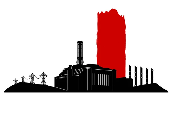 Silueta Negra Roja Central Nuclear Chernobyl Momento Desastre Aislada Sobre — Archivo Imágenes Vectoriales