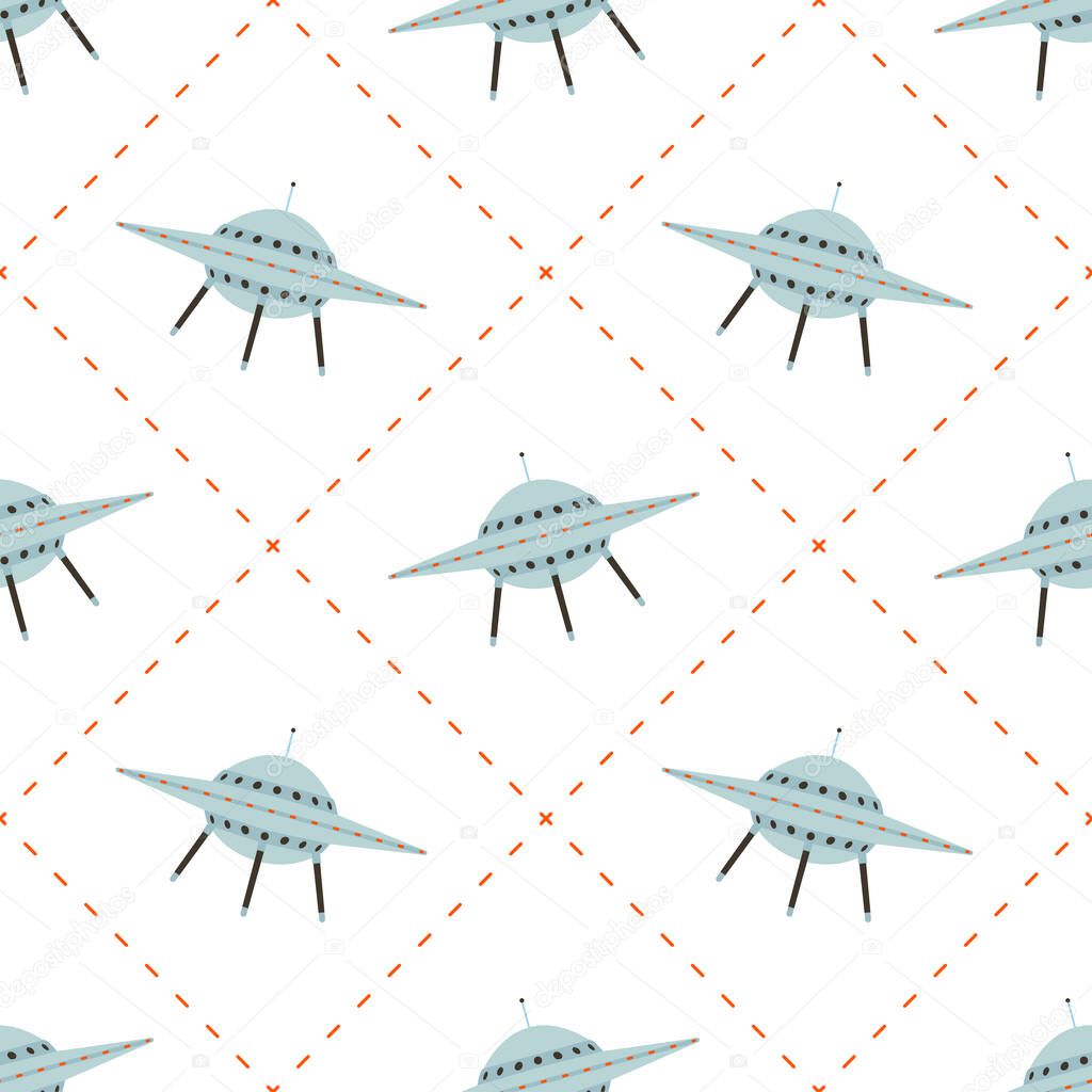 Cute Simple Seamless Pattern With Ufos Isolated On White Background Abstract Background In Flat Style Stock Vector Illustration For Kids Room Wallpaper Fabric Textile Wrapping Website Backdrop 375221562 Larastock