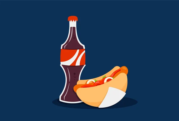 Fast Food Delicioso almoço com Cola e Hotdog —  Vetores de Stock