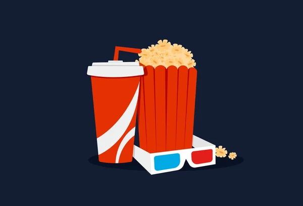 Film Time Vector Illustrazione Soda Cup e Popcorn — Vettoriale Stock