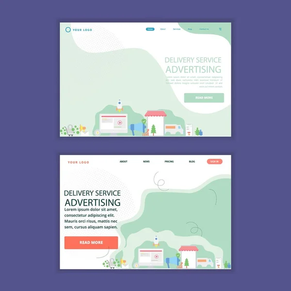 Lieferservice Landing Page Hintergrund Logo Design Vektor — Stockvektor