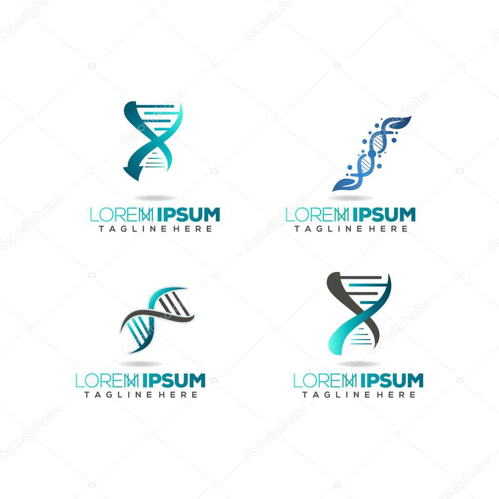 Health and medical logo with dna helix logo design vector template