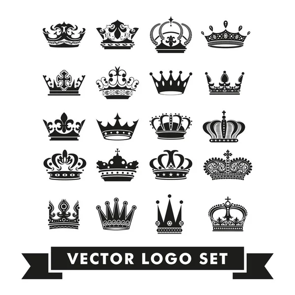 Set Royal Crown Logo Design Vector Template — Stock Vector