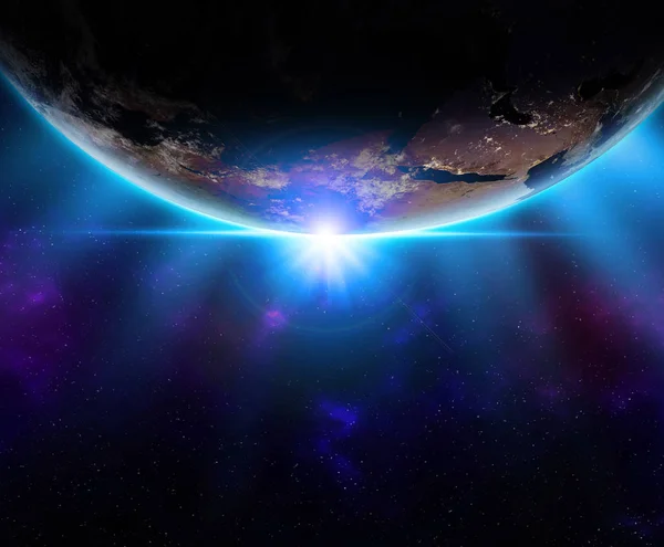 Планета Земля из космоса на ночном горизонте и звезды. Элементы — стоковое фото