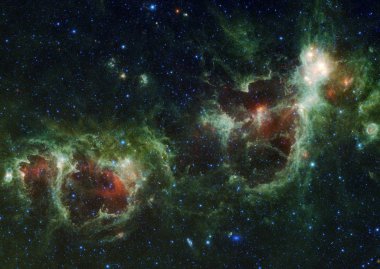 Huge mosaic of two bubbling clouds in space, known as the Heart and Soul nebulae. elements of this image furnished by nasa clipart