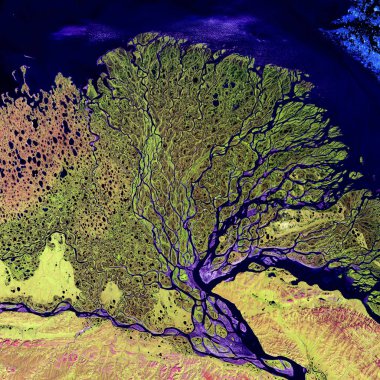 The Lena River, some 2,800 miles long, is one of the largest rivers in the world. elements of this image furnished by nasa clipart