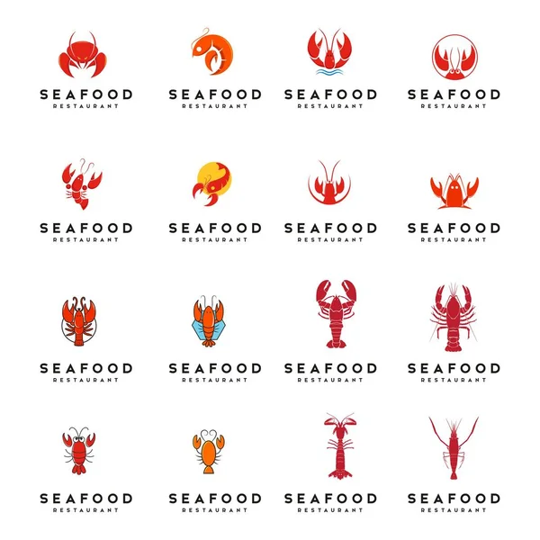 Logo Lobster Seafood Vektor Desain - Stok Vektor