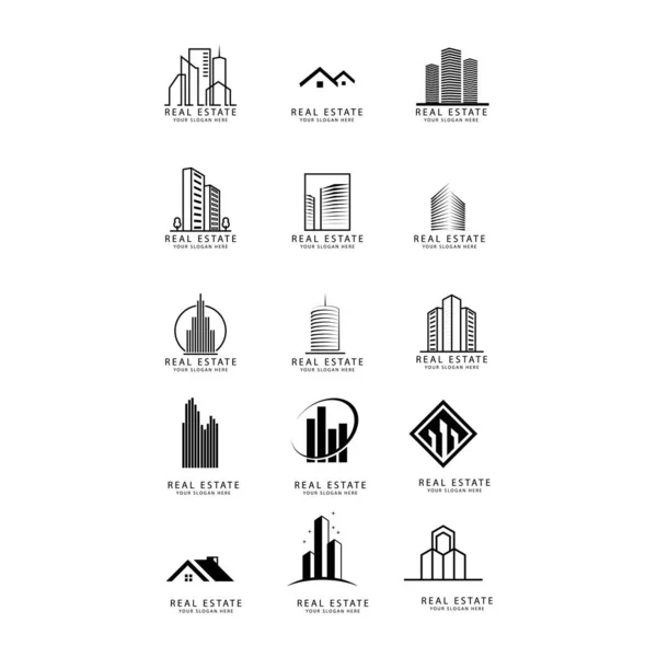 Conjunto Negócio Imobiliário Logotipo Design Vector — Vetor de Stock