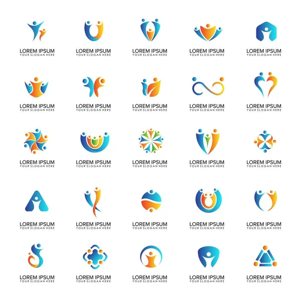 Conjunto Personas Logotipo Comunidad Diseño Vector Plantilla — Archivo Imágenes Vectoriales