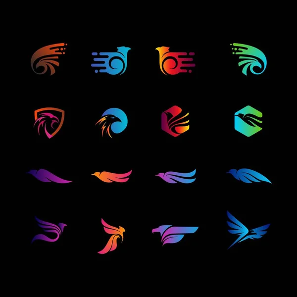 Conjunto Alas Abstractas Águila Logotipo Diseño Vector Plantilla — Vector de stock