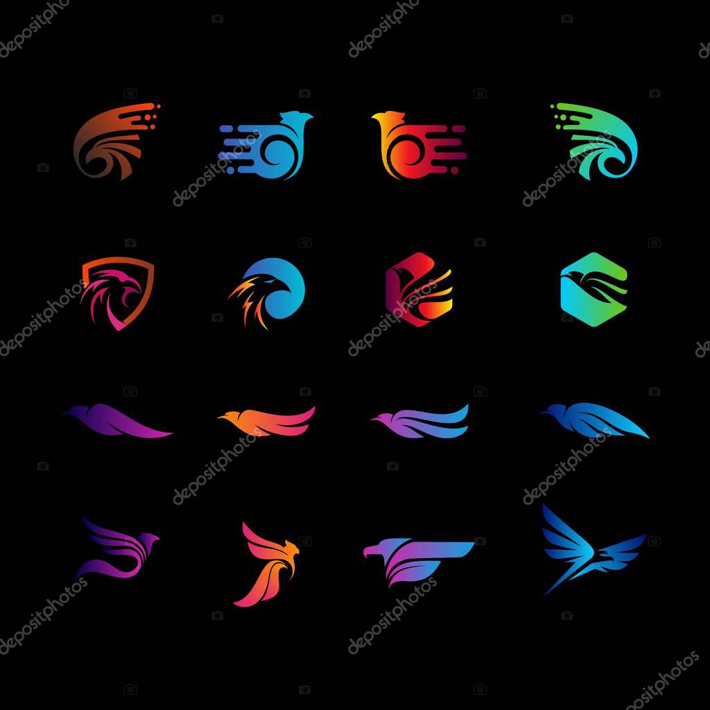 Set of abstract wings eagle logo design vector template