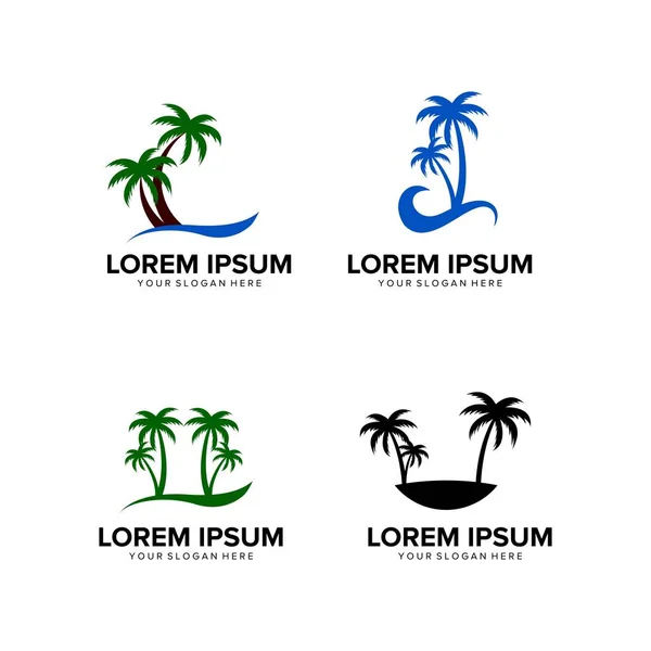 Conjunto Negocio Logotipo Diseño Vector Plantilla Con Palmeras Cocoteros — Archivo Imágenes Vectoriales