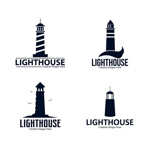 Satz Von Leuchtturm Business Logo Design Vektor Vorlage — Stockvektor