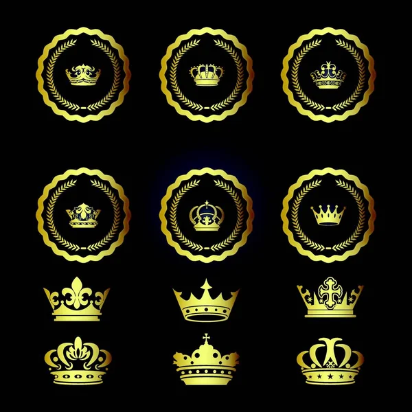 Conjunto Prémio Retro Vintage Emblema Ouro Logotipo Design Vetor Modelo — Vetor de Stock
