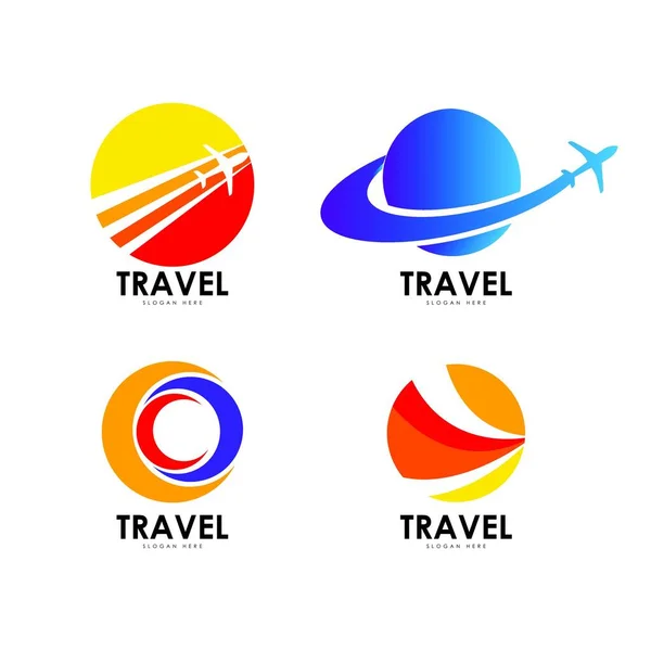 Conjunto Viagens Design Logotipo Negócios Vetor Modelo — Vetor de Stock