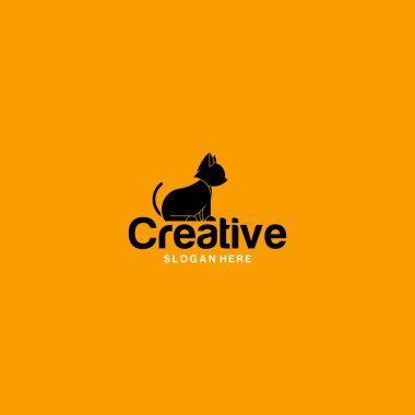 Kara kedi iş logosu tasarım vektör şablonu