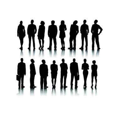 Bir grup iş adamı siluet logo tasarım vektör şablonu