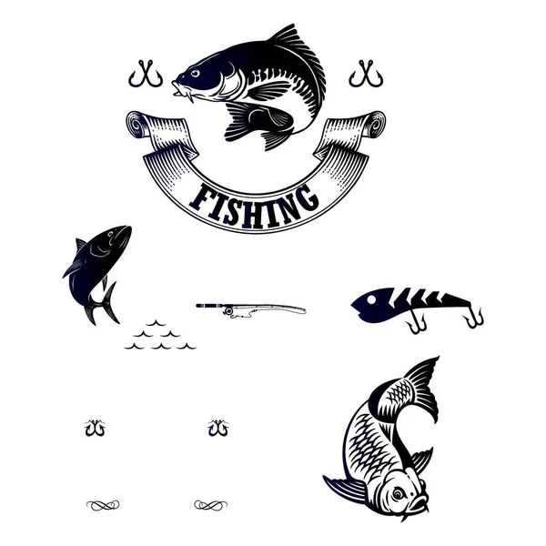 Conjunto Esporte Negócio Logotipo Design Vetor Modelo Elemento Pesca — Vetor de Stock