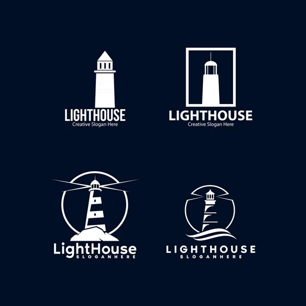 Reihe Von Geschäftsgebäuden Leuchtturm Logo Design Vektor Vorlage — Stockvektor