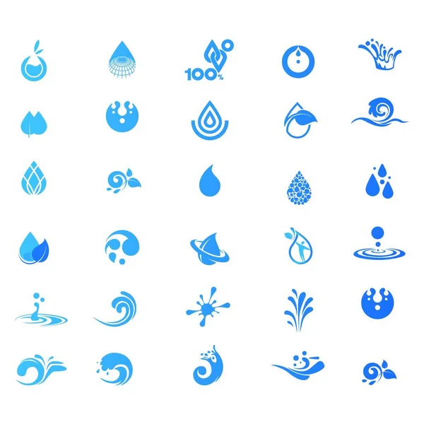 Conjunto Onda Abstracta Agua Logotipo Diseño Vector Plantilla Icono Símbolo — Vector de stock