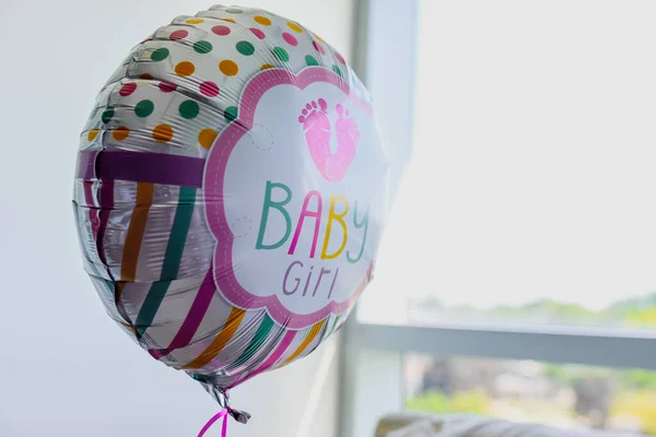 Closeup Baby Girl Balloon Hospital Room People — Stock Photo, Image