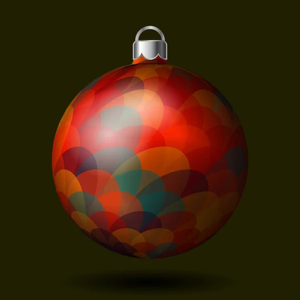 Bola de árbol de Navidad con patrón de colores, aislado en la espalda oscura — Vector de stock