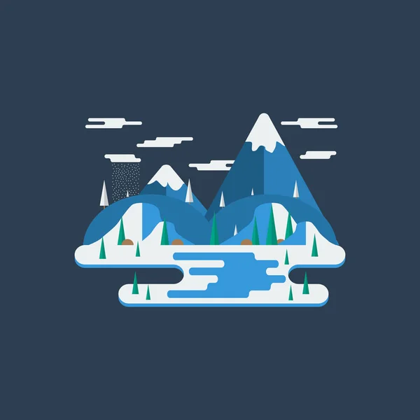 Flat design winter nature landscape illustration with mountains, — Stock Vector