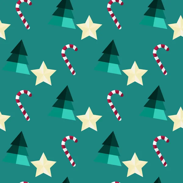 Weihnachtsmuster, Bonbons, Weihnachtsbaum und ein Stern — Stockvektor