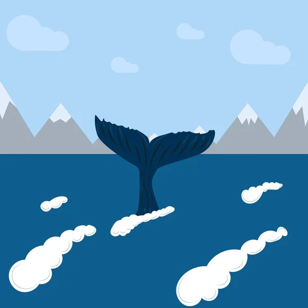 Whale svans i ocean vektorillustration — Stock vektor