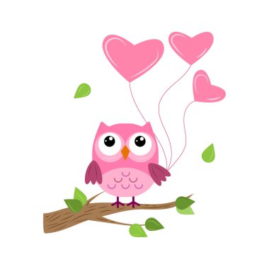 Baykuş ve ağaç üzerinde balon ile. Vektör çizim.