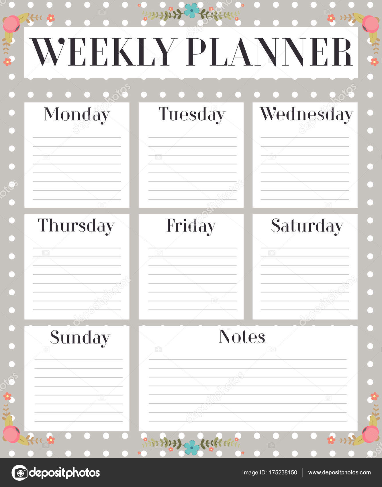Weekly Planner Printable Weekly Planner Vector Illustration — Stock ...