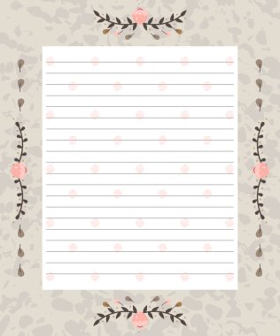 Sayfa için defter. Çiçek süsler. Ajanda, planlayıcısı, günlük, günlük. Vektör çizim.