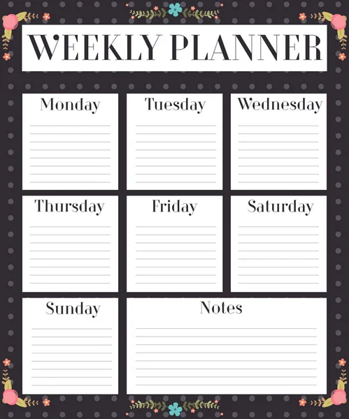 Weekplanner Afdrukbare Planner Vectorillustratie — Stockvector