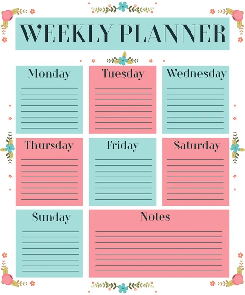 Weekly Planner Printable Weekly Planner Vector Illustration — Stock Vector