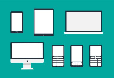 Becerikli alet düz şablonu. Düz stil. Telefon, kucak tepe, bilgisayar.