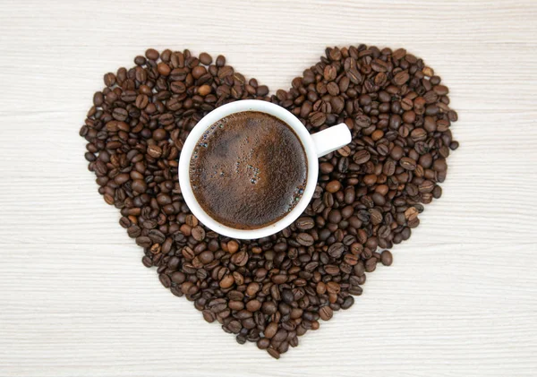 Cup Coffee Heart Coffee Beans — Stock Photo, Image