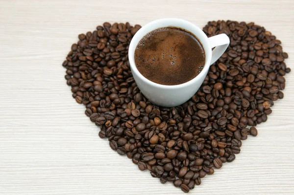 Cup Coffee Heart Coffee Beans — Stock Photo, Image